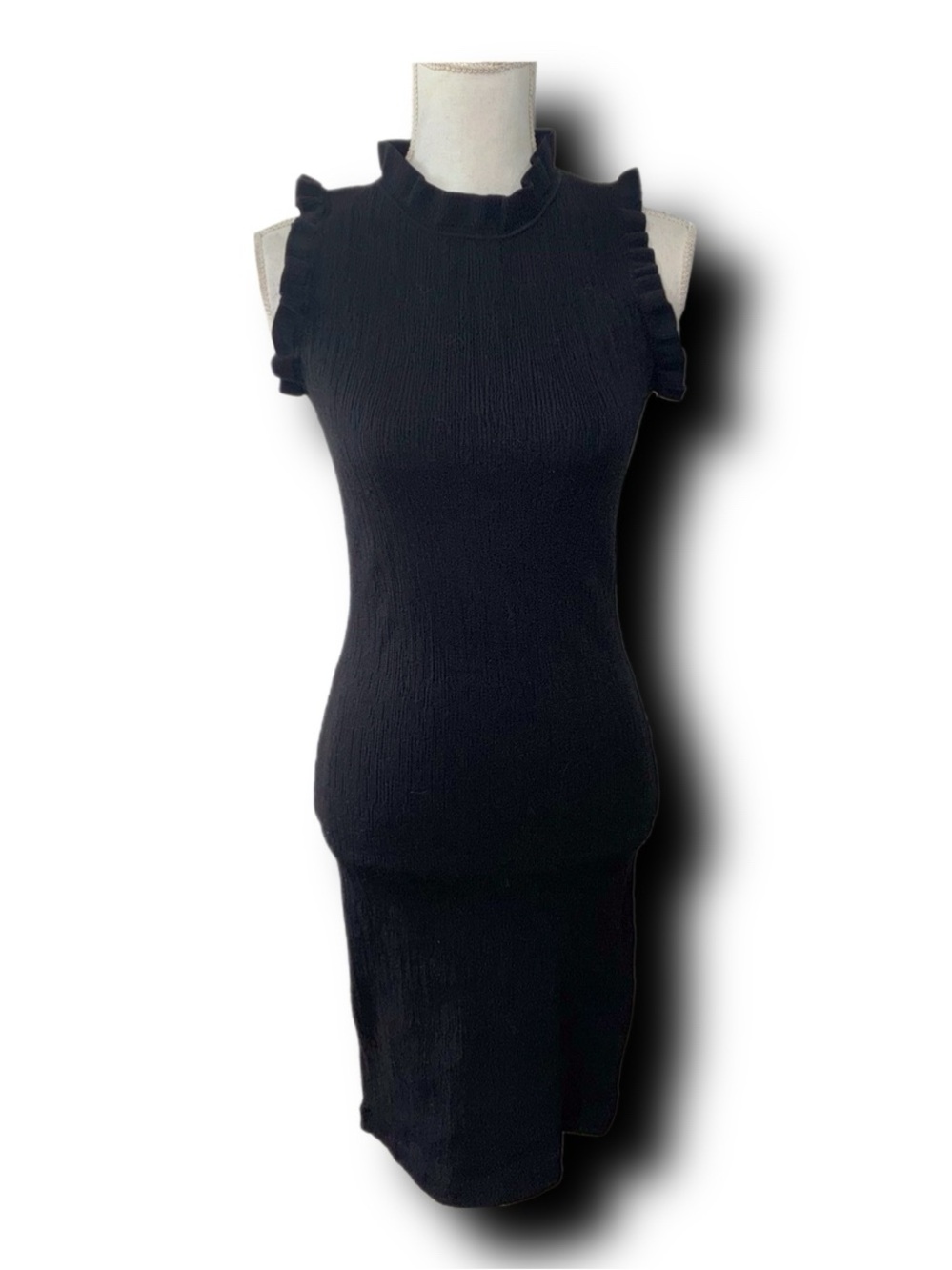 Lena Ruffle Hem Bodycon Silhouette Midi Dress LBD Whimsigoth Minimalist Vibes